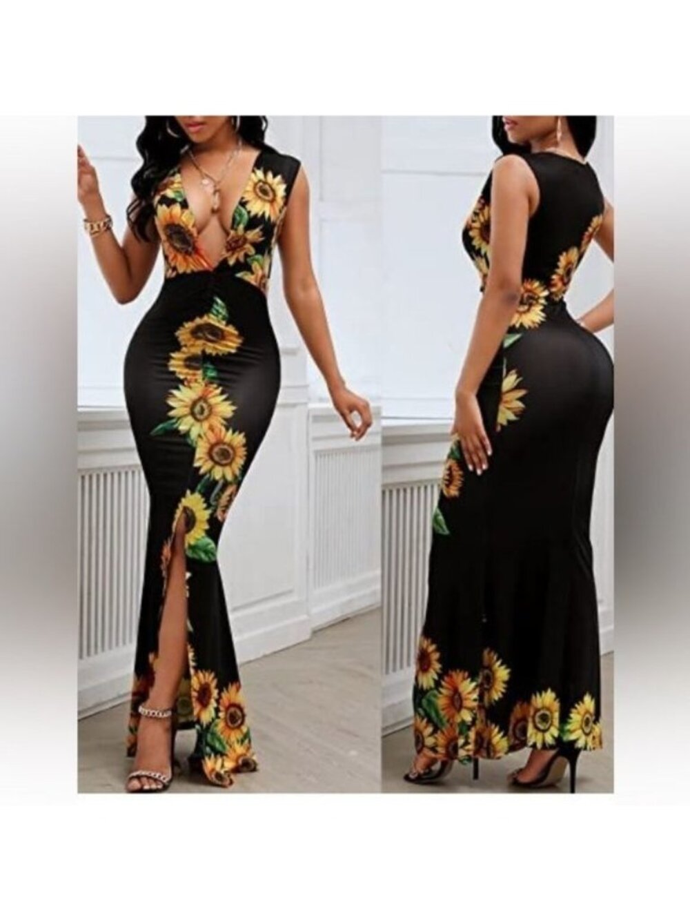CBR Womens Sunflower Print Maxi Dress XL Cotton & Polyester